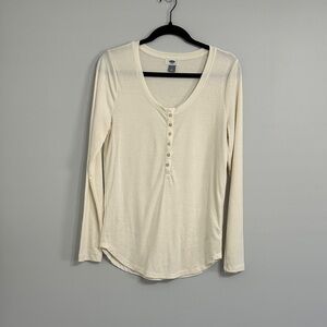Old Navy Cream Long Sleeve Henley Tee